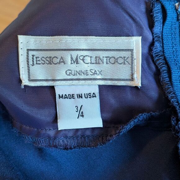 Vintage Slip Dress 90s Jessica McClintock Silky Blue Gown Rhinestone Prom 3/4 - Picture 8 of 11